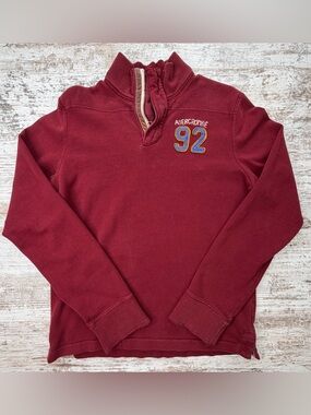 Vintage Abercrombie & Fitch Men's Maroon/Red Quarter-Zip Sweatshirt SOFT! L GUC